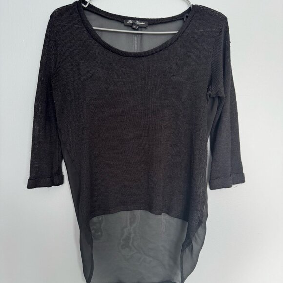 Asymmetrical 3/4 Sleeve Mesh/Sheer Top - Picture 1 of 2